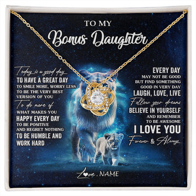 Love Knot Necklace 18K Yellow Gold Finish | 1 | Personalized To My Bonus Daughter Lion Necklace From Stepmom Today Is A Good Day Stepdaughter Gifts Birthday Jewelry Christmas Customized Gift Box Message Card | siriusteestore