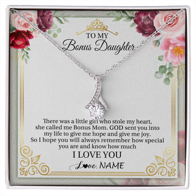 Alluring Beauty Necklace 14K White Gold Finish | 1 | Personalized To My Bonus Daughter Necklace From Bonus Mom There Was A Little Girl Stepddaughter Birthday Jewelry Christmas Customized Gift Box Message Card | siriusteestore