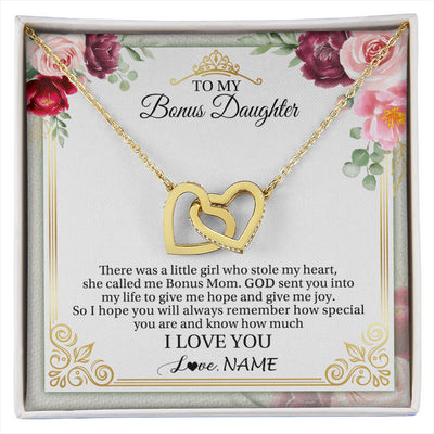 Interlocking Hearts Necklace 18K Yellow Gold Finish | 1 | Personalized To My Bonus Daughter Necklace From Bonus Mom There Was A Little Girl Stepddaughter Birthday Jewelry Christmas Customized Gift Box Message Card | siriusteestore