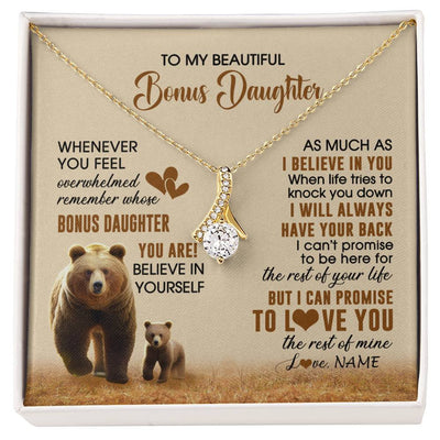 Alluring Beauty Necklace 18K Yellow Gold Finish | 1 | Personalized To My Bonus Daughter Necklace From StepMom Dad Whenever You Feel Bear Stepdaughter Birthday Gifts Gifts Christmas Customized Gift Box Message Card | siriusteestore
