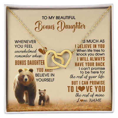 Interlocking Hearts Necklace 18K Yellow Gold Finish | 1 | Personalized To My Bonus Daughter Necklace From StepMom Dad Whenever You Feel Bear Stepdaughter Birthday Gifts Gifts Christmas Customized Gift Box Message Card | siriusteestore