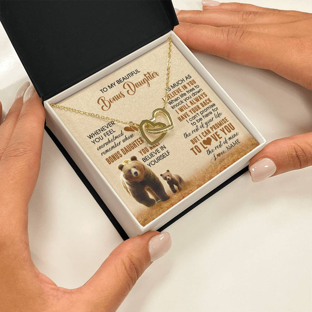 Interlocking Hearts Necklace 18K Yellow Gold Finish | 2 | Personalized To My Bonus Daughter Necklace From StepMom Dad Whenever You Feel Bear Stepdaughter Birthday Gifts Gifts Christmas Customized Gift Box Message Card | siriusteestore
