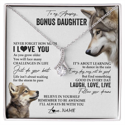 Alluring Beauty Necklace 14K White Gold Finish | 1 | Personalized To My Bonus Daughter Necklace From StepMom Just Do You Best Laugh Love Live Wolf Stepdaughter Birthday Christmas Customized Gift Box Message Card | siriusteestore