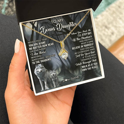Alluring Beauty Necklace 18K Yellow Gold Finish | 2 | Personalized To My Bonus Daughter Necklace From Step Dad Mom Never Feel That You Are Alone Wolf Birthday Jewelry Christmas Customized Gift Box Message Card | siriusteestore