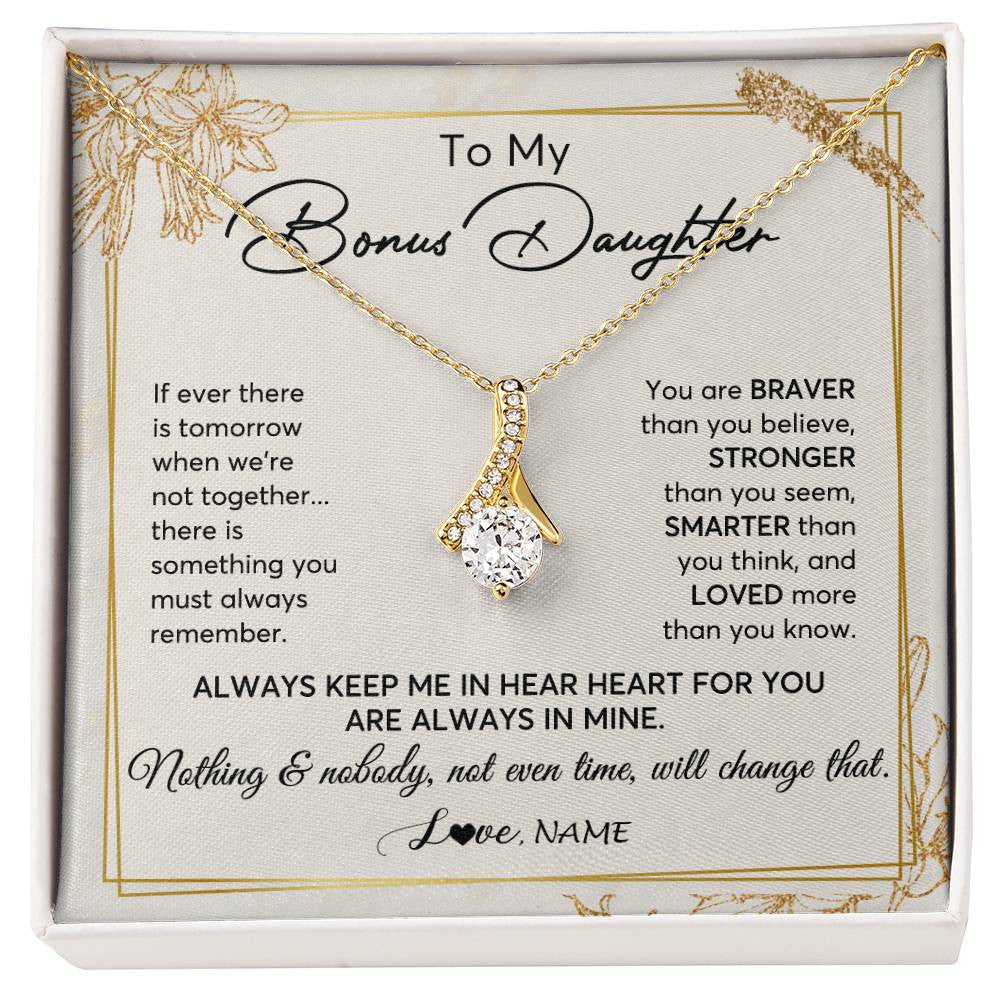 Alluring Beauty Necklace 18K Yellow Gold Finish | 1 | Personalized To My Bonus Daughter Necklace From Step Mom Always Keep Me In Your Heart Step Daughter Birthday Christmas Customized Gift Box Message Card | siriusteestore