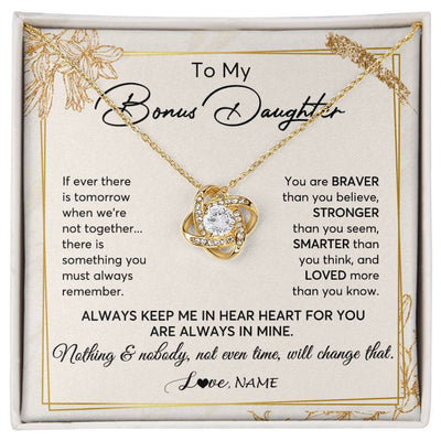 Love Knot Necklace 18K Yellow Gold Finish | 1 | Personalized To My Bonus Daughter Necklace From Step Mom Always Keep Me In Your Heart Step Daughter Birthday Christmas Customized Gift Box Message Card | siriusteestore