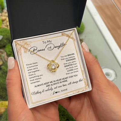 Love Knot Necklace 18K Yellow Gold Finish | 2 | Personalized To My Bonus Daughter Necklace From Step Mom Always Keep Me In Your Heart Step Daughter Birthday Christmas Customized Gift Box Message Card | siriusteestore