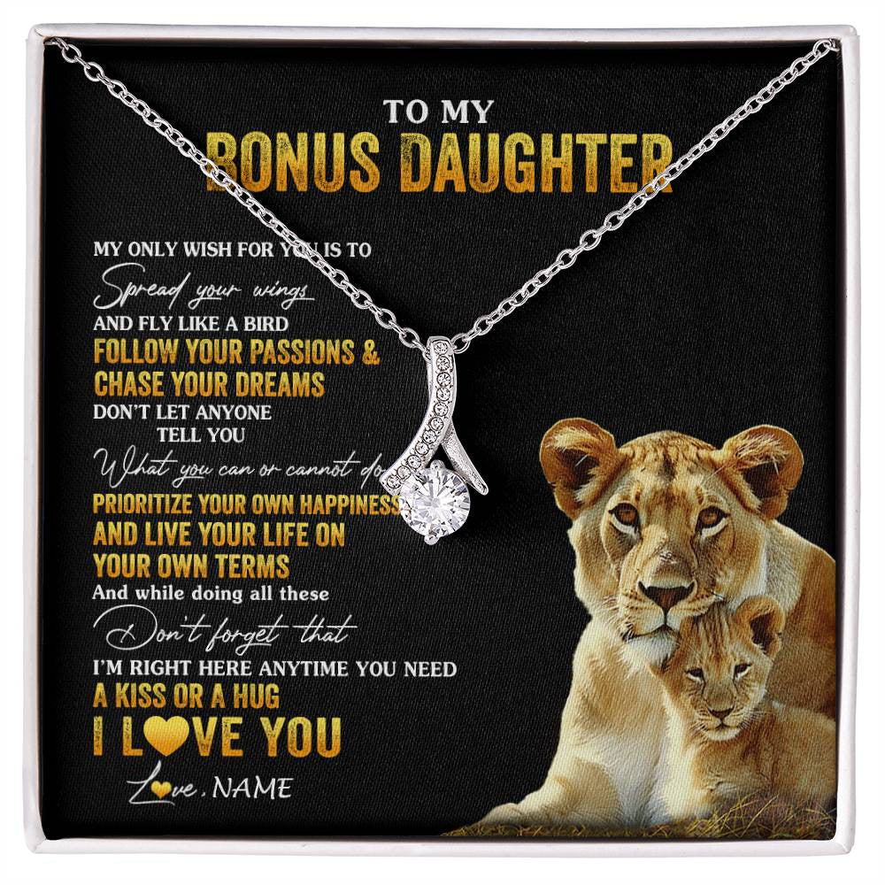 Alluring Beauty Necklace 14K White Gold Finish | 1 | Personalized To My Bonus Daughter Necklace From Step Mom Lion My Only Wish For You Stepdaughter Birthday Graduation Christmas Customized Gift Box Message Card | siriusteestore