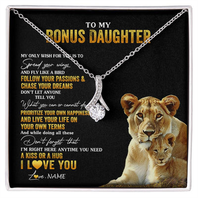 Alluring Beauty Necklace 14K White Gold Finish | 1 | Personalized To My Bonus Daughter Necklace From Step Mom Lion My Only Wish For You Stepdaughter Birthday Graduation Christmas Customized Gift Box Message Card | siriusteestore