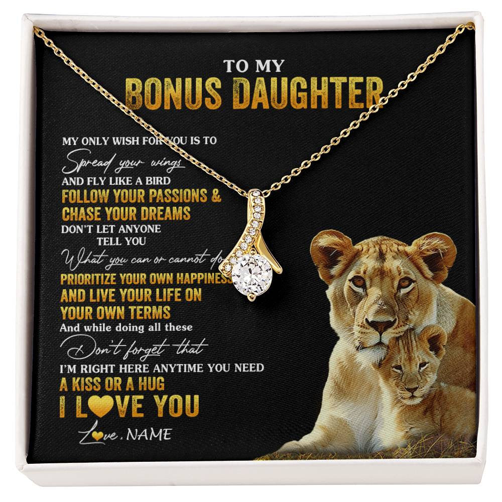 Alluring Beauty Necklace 18K Yellow Gold Finish | 1 | Personalized To My Bonus Daughter Necklace From Step Mom Lion My Only Wish For You Stepdaughter Birthday Graduation Christmas Customized Gift Box Message Card | siriusteestore
