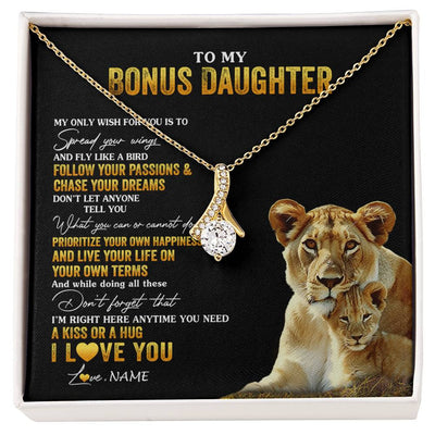 Alluring Beauty Necklace 18K Yellow Gold Finish | 1 | Personalized To My Bonus Daughter Necklace From Step Mom Lion My Only Wish For You Stepdaughter Birthday Graduation Christmas Customized Gift Box Message Card | siriusteestore