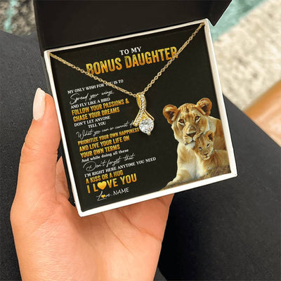 Alluring Beauty Necklace 18K Yellow Gold Finish | 2 | Personalized To My Bonus Daughter Necklace From Step Mom Lion My Only Wish For You Stepdaughter Birthday Graduation Christmas Customized Gift Box Message Card | siriusteestore