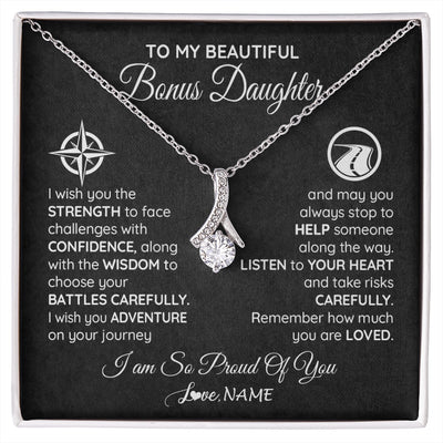 Alluring Beauty Necklace 14K White Gold Finish | 1 | Personalized To My Bonus Daughter Necklace From Step Mom Stepdad I Wish You The Strength Birthday Graduation Inspirational Customized Gift Box Message Card | siriusteestore.myshopify