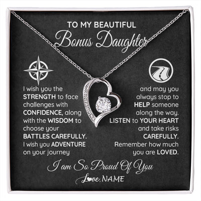 Forever Love Necklace 14K White Gold Finish | 1 | Personalized To My Bonus Daughter Necklace From Step Mom Stepdad I Wish You The Strength Birthday Graduation Inspirational Customized Gift Box Message Card | siriusteestore.myshopify