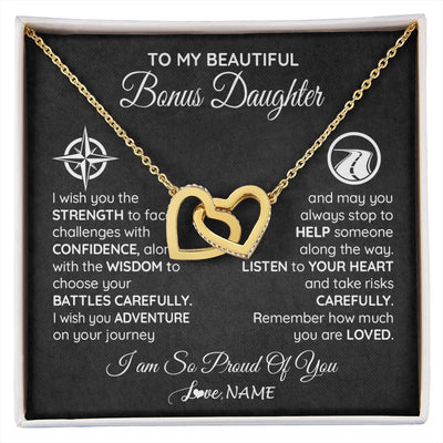 Interlocking Hearts Necklace 18K Yellow Gold Finish | 1 | Personalized To My Bonus Daughter Necklace From Step Mom Stepdad I Wish You The Strength Birthday Graduation Inspirational Customized Gift Box Message Card | siriusteestore.myshopify