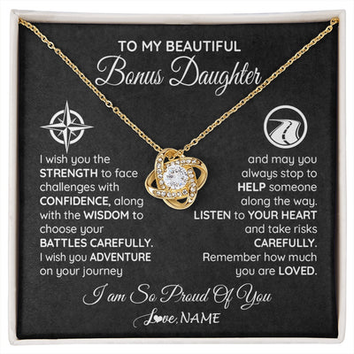 Love Knot Necklace 18K Yellow Gold Finish | 1 | Personalized To My Bonus Daughter Necklace From Step Mom Stepdad I Wish You The Strength Birthday Graduation Inspirational Customized Gift Box Message Card | siriusteestore.myshopify