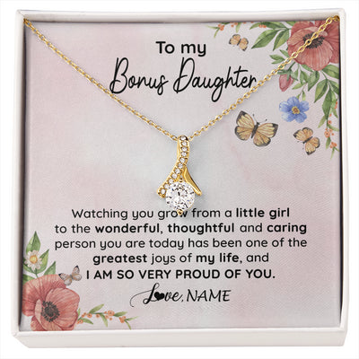 Alluring Beauty Necklace 18K Yellow Gold Finish | 1 | Personalized To My Bonus Daughter Necklace From Step Mom Watching You Grow Stepddaughter Birthday Gifts Jewelry Christmas Customized Gift Box Message Card | siriusteestore