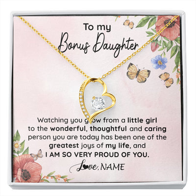 Forever Love Necklace 18K Yellow Gold Finish | 1 | Personalized To My Bonus Daughter Necklace From Step Mom Watching You Grow Stepddaughter Birthday Gifts Jewelry Christmas Customized Gift Box Message Card | siriusteestore