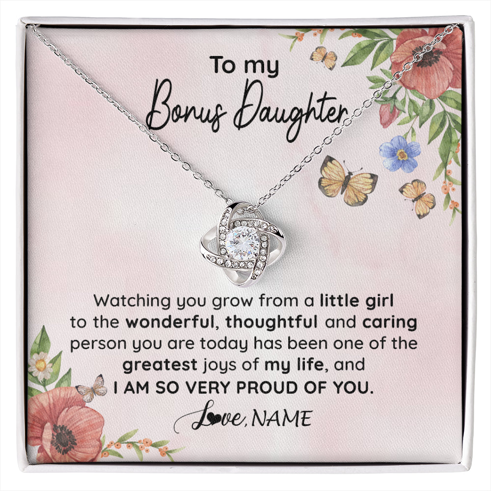 Love Knot Necklace 14K White Gold Finish | 1 | Personalized To My Bonus Daughter Necklace From Step Mom Watching You Grow Stepddaughter Birthday Gifts Jewelry Christmas Customized Gift Box Message Card | siriusteestore
