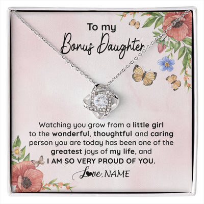 Love Knot Necklace 14K White Gold Finish | 1 | Personalized To My Bonus Daughter Necklace From Step Mom Watching You Grow Stepddaughter Birthday Gifts Jewelry Christmas Customized Gift Box Message Card | siriusteestore