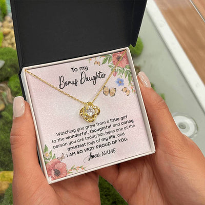 Love Knot Necklace 18K Yellow Gold Finish | 2 | Personalized To My Bonus Daughter Necklace From Step Mom Watching You Grow Stepddaughter Birthday Gifts Jewelry Christmas Customized Gift Box Message Card | siriusteestore