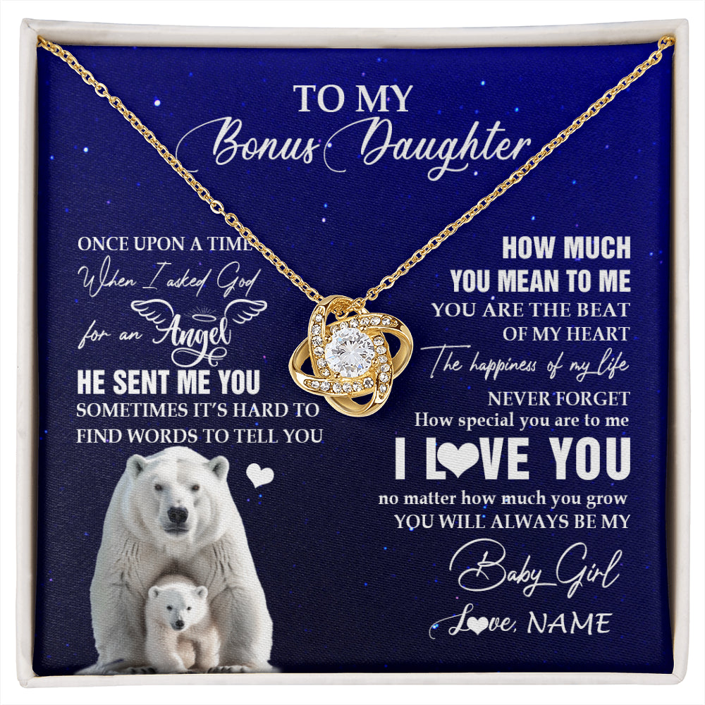 Love Knot Necklace 18K Yellow Gold Finish | 1 | Personalized To My Bonus Daughter Necklace From Step Mother Polar Bear Never Forget I Love You Stepdaughter Birthday Christmas Customized Gift Box Message Card | siriusteestore