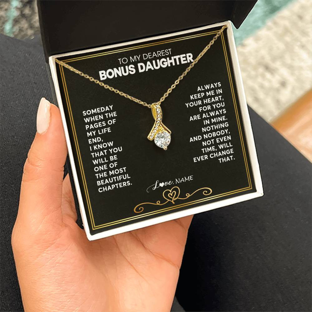 Alluring Beauty Necklace 18K Yellow Gold Finish | 2 | Personalized To My Bonus Daughter Necklace From Step Mother When The Pages Of My Life End Stepdaughter Birthday Christmas Customized Gift Box Message Card | siriusteestore