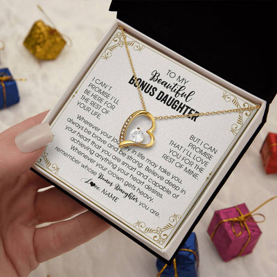 Forever Love Necklace 18K Yellow Gold Finish | 2 | Personalized To My Bonus Daughter Necklace From Step Mother Wherever Your Journey in Life There Birthday Graduation Christmas Customized Gift Box Message Card | siriusteestore