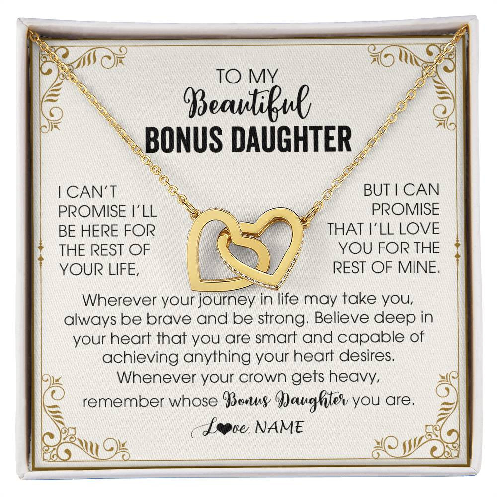 Interlocking Hearts Necklace 18K Yellow Gold Finish | 1 | Personalized To My Bonus Daughter Necklace From Step Mother Wherever Your Journey in Life There Birthday Graduation Christmas Customized Gift Box Message Card | siriusteestore