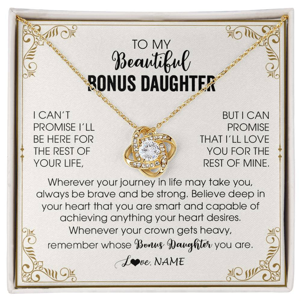 Love Knot Necklace 18K Yellow Gold Finish | 1 | Personalized To My Bonus Daughter Necklace From Step Mother Wherever Your Journey in Life There Birthday Graduation Christmas Customized Gift Box Message Card | siriusteestore