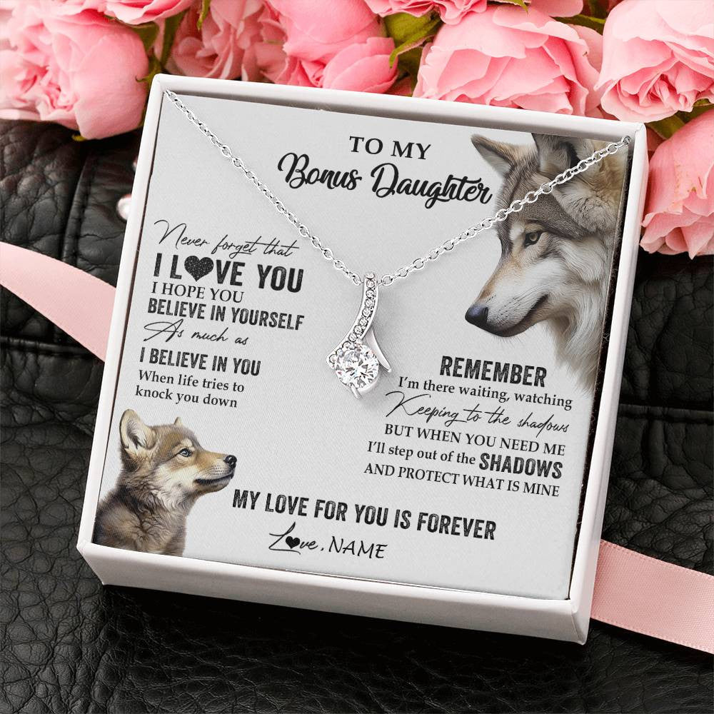 Alluring Beauty Necklace 14K White Gold Finish | 2 | Personalized To My Bonus Daughter Necklace From Step Mother Wolf My Love For You Is Forever Stepdaughter Birthday Christmas Customized Gift Box Message Card | siriusteestore