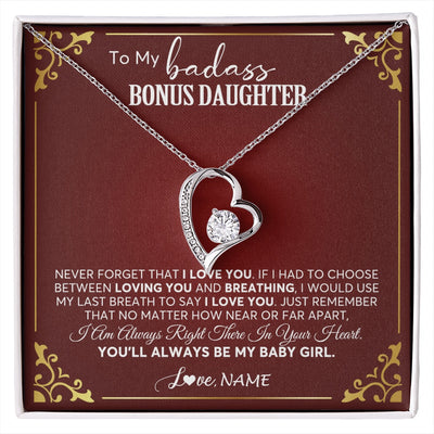 Forever Love Necklace 14K White Gold Finish | 1 | Personalized To My Bonus Daughter Necklace From Step Mother You'll Always Be My Stepdaughter Birthday Christmas Customized Gift Box Message Card | siriusteestore.myshopify