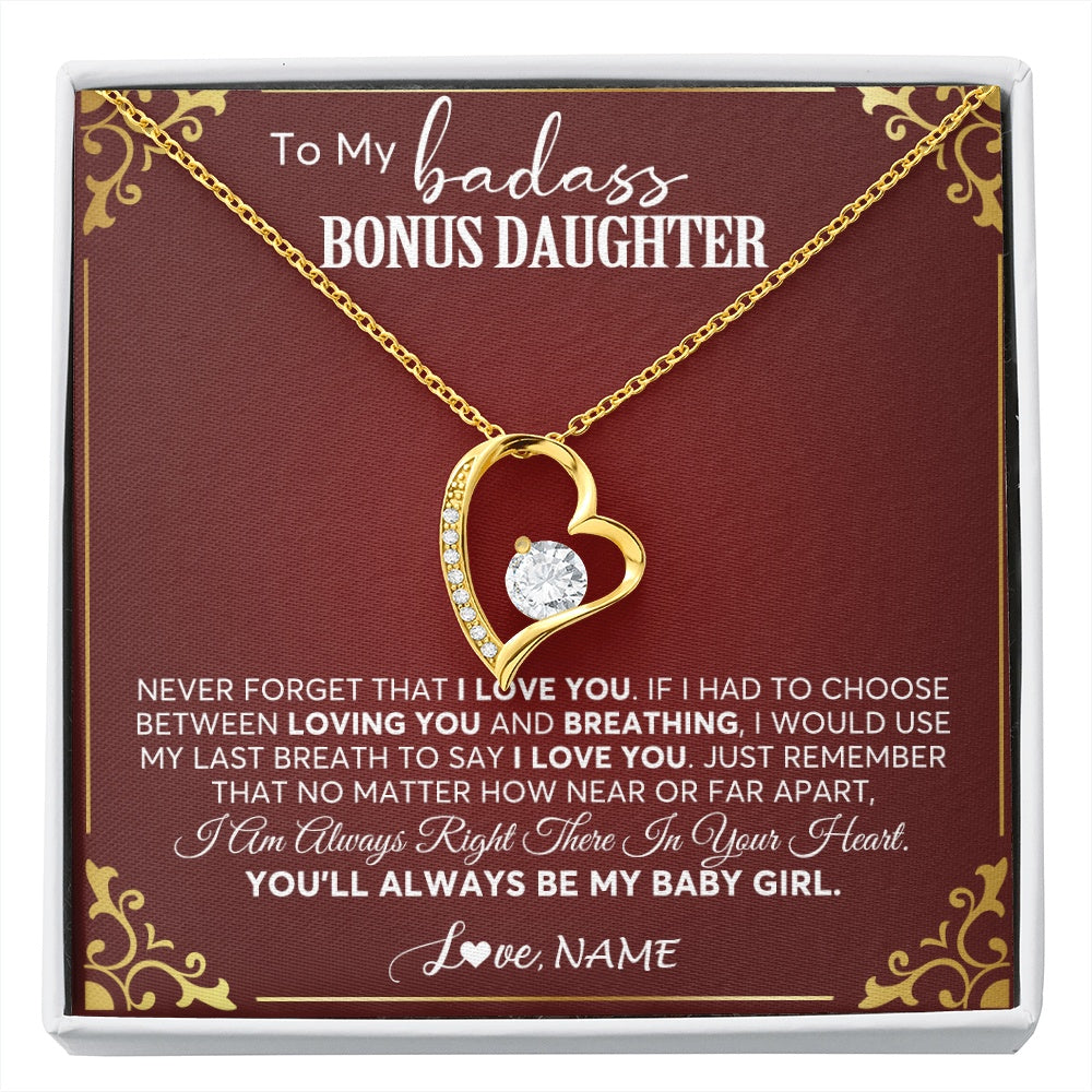Forever Love Necklace 18K Yellow Gold Finish | 1 | Personalized To My Bonus Daughter Necklace From Step Mother You'll Always Be My Stepdaughter Birthday Christmas Customized Gift Box Message Card | siriusteestore.myshopify