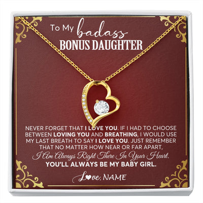 Forever Love Necklace 18K Yellow Gold Finish | 1 | Personalized To My Bonus Daughter Necklace From Step Mother You'll Always Be My Stepdaughter Birthday Christmas Customized Gift Box Message Card | siriusteestore.myshopify