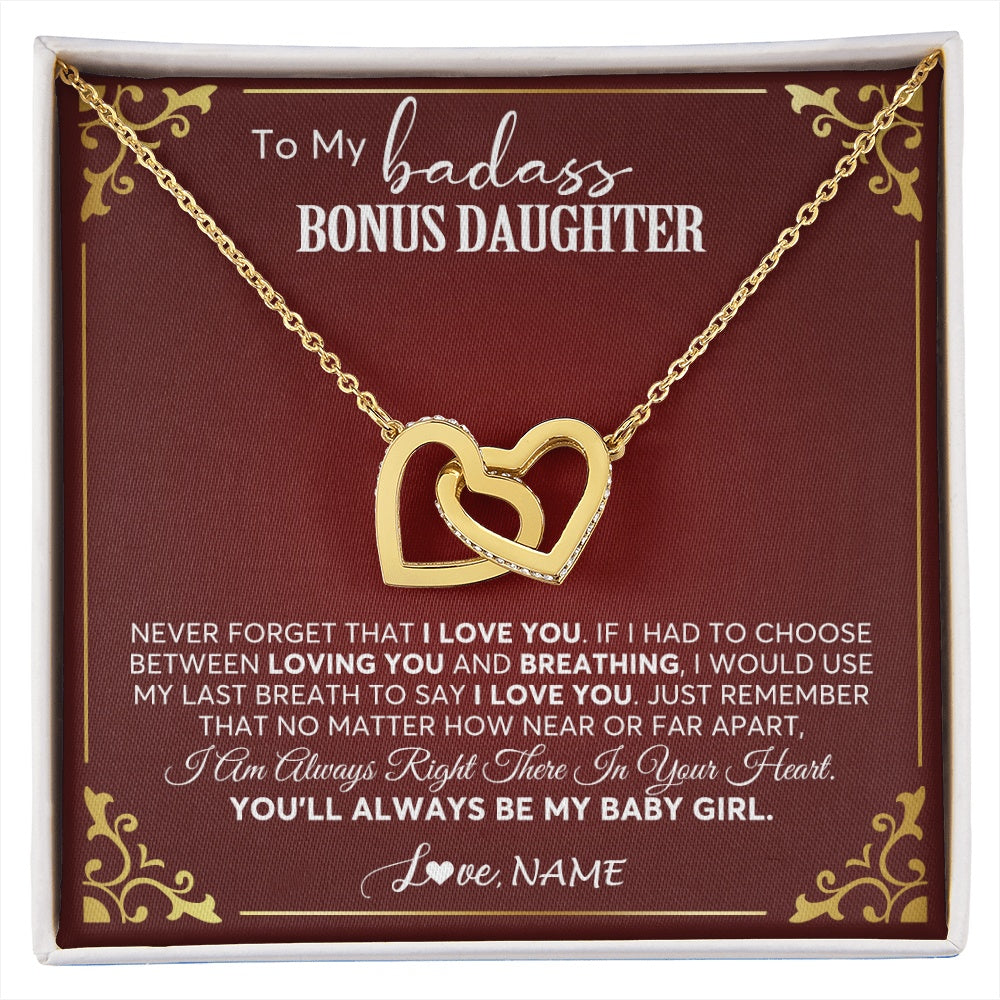 Interlocking Hearts Necklace 18K Yellow Gold Finish | 1 | Personalized To My Bonus Daughter Necklace From Step Mother You'll Always Be My Stepdaughter Birthday Christmas Customized Gift Box Message Card | siriusteestore.myshopify