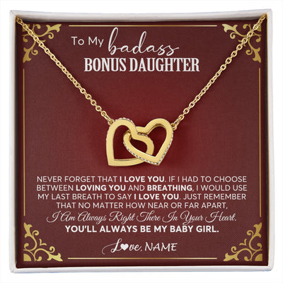 Interlocking Hearts Necklace 18K Yellow Gold Finish | 1 | Personalized To My Bonus Daughter Necklace From Step Mother You'll Always Be My Stepdaughter Birthday Christmas Customized Gift Box Message Card | siriusteestore.myshopify