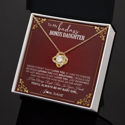 Love Knot Necklace 18K Yellow Gold Finish | 2 | Personalized To My Bonus Daughter Necklace From Step Mother You'll Always Be My Stepdaughter Birthday Christmas Customized Gift Box Message Card | siriusteestore.myshopify