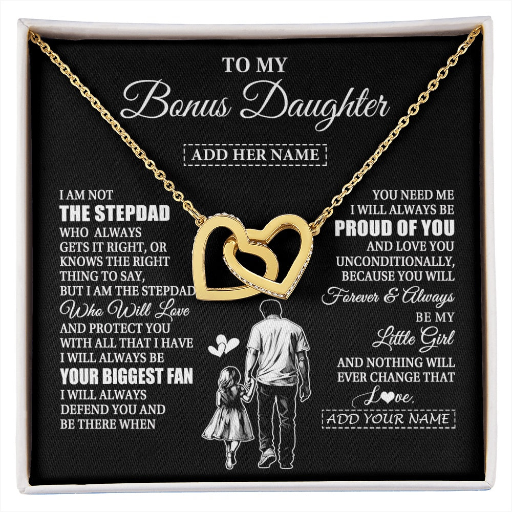 Interlocking Hearts Necklace 18K Yellow Gold Finish | 1 | Personalized To My Bonus Daughter Necklace From Stepdad Biggest Fan Birthday Gifts For Stepdaughter From Stepfather Christmas Custom Gift Box Message Card | siriusteestore.myshopify