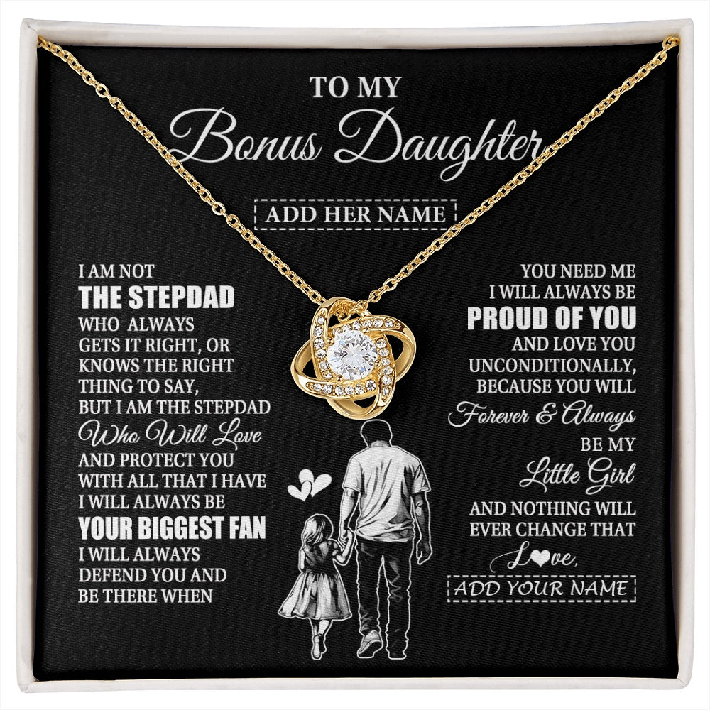 Love Knot Necklace 18K Yellow Gold Finish | 1 | Personalized To My Bonus Daughter Necklace From Stepdad Biggest Fan Birthday Gifts For Stepdaughter From Stepfather Christmas Custom Gift Box Message Card | siriusteestore.myshopify