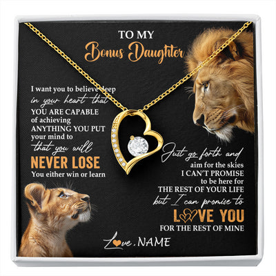 Forever Love Necklace 18K Yellow Gold Finish | 1 | Personalized To My Bonus Daughter Necklace From Stepdad Dad You Will Never Lose Lion Stepdaughter Birthday Gifts Christmas Customized Gift Box Message Card | siriusteestore