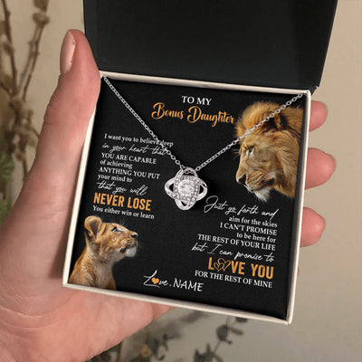Love Knot Necklace 14K White Gold Finish | 2 | Personalized To My Bonus Daughter Necklace From Stepdad Dad You Will Never Lose Lion Stepdaughter Birthday Gifts Christmas Customized Gift Box Message Card | siriusteestore