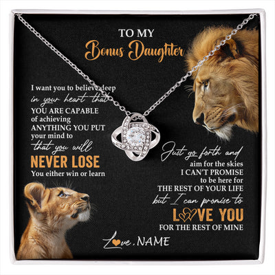Love Knot Necklace 14K White Gold Finish | 1 | Personalized To My Bonus Daughter Necklace From Stepdad Dad You Will Never Lose Lion Stepdaughter Birthday Gifts Christmas Customized Gift Box Message Card | siriusteestore