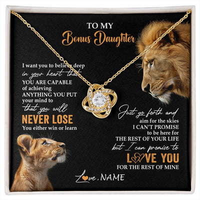 Love Knot Necklace 18K Yellow Gold Finish | 1 | Personalized To My Bonus Daughter Necklace From Stepdad Dad You Will Never Lose Lion Stepdaughter Birthday Gifts Christmas Customized Gift Box Message Card | siriusteestore