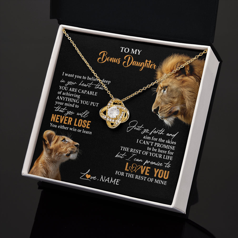 Love Knot Necklace 18K Yellow Gold Finish | 2 | Personalized To My Bonus Daughter Necklace From Stepdad Dad You Will Never Lose Lion Stepdaughter Birthday Gifts Christmas Customized Gift Box Message Card | siriusteestore