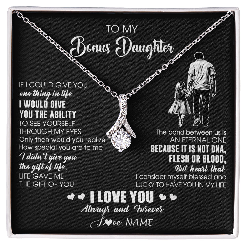 Alluring Beauty Necklace 14K White Gold Finish | 1 | Personalized To My Bonus Daughter Necklace From Stepdad It Is Not DNA I Love You Birthday Gifts Meaningful Christmas Customized Gift Box Message Card | siriusteestore