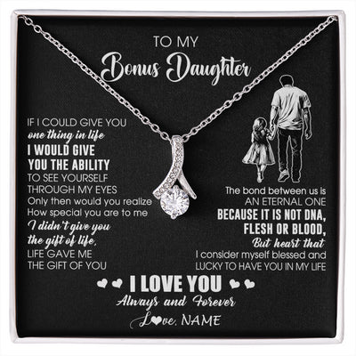 Alluring Beauty Necklace 14K White Gold Finish | 1 | Personalized To My Bonus Daughter Necklace From Stepdad It Is Not DNA I Love You Birthday Gifts Meaningful Christmas Customized Gift Box Message Card | siriusteestore