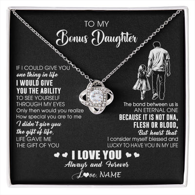 Love Knot Necklace 14K White Gold Finish | 1 | Personalized To My Bonus Daughter Necklace From Stepdad It Is Not DNA I Love You Birthday Gifts Meaningful Christmas Customized Gift Box Message Card | siriusteestore