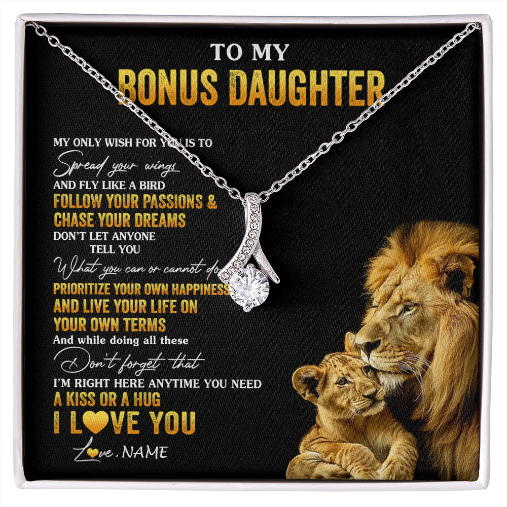 Alluring Beauty Necklace 14K White Gold Finish | 1 | Personalized To My Bonus Daughter Necklace From Stepdad Lion My Only Wish For You Stepdaughter Birthday Graduation Christmas Customized Gift Box Message Card | siriusteestore