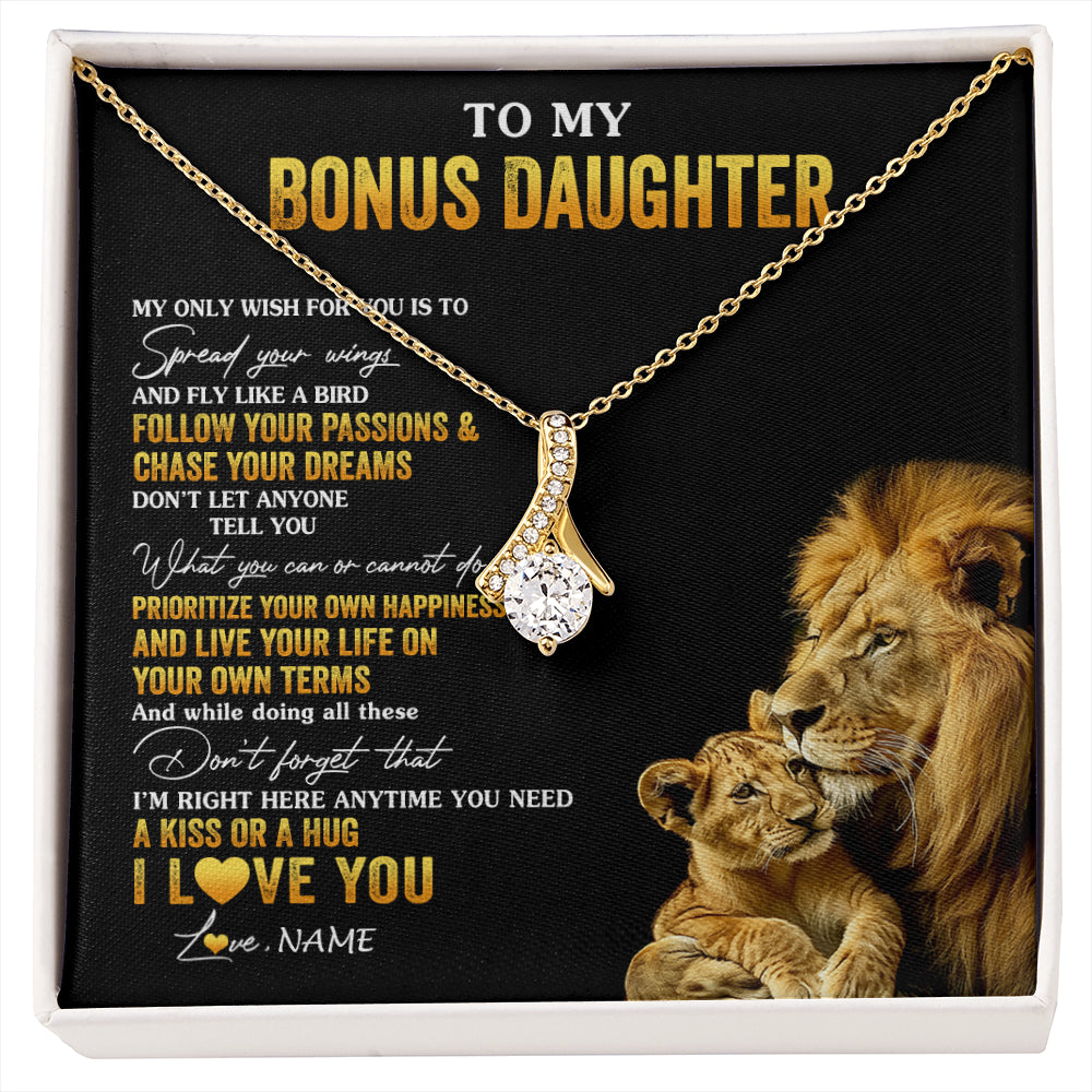 Alluring Beauty Necklace 18K Yellow Gold Finish | 1 | Personalized To My Bonus Daughter Necklace From Stepdad Lion My Only Wish For You Stepdaughter Birthday Graduation Christmas Customized Gift Box Message Card | siriusteestore