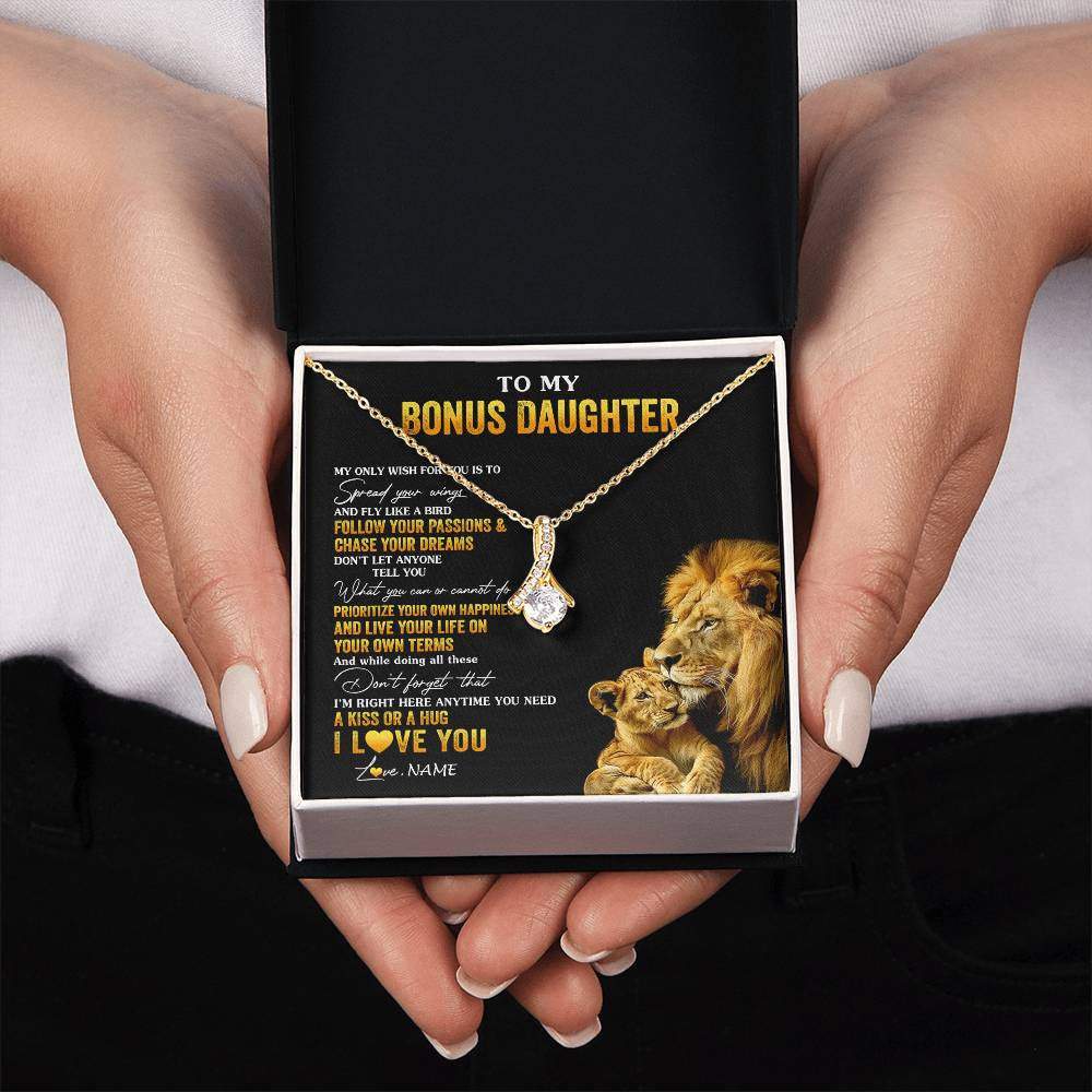 Alluring Beauty Necklace 18K Yellow Gold Finish | 2 | Personalized To My Bonus Daughter Necklace From Stepdad Lion My Only Wish For You Stepdaughter Birthday Graduation Christmas Customized Gift Box Message Card | siriusteestore